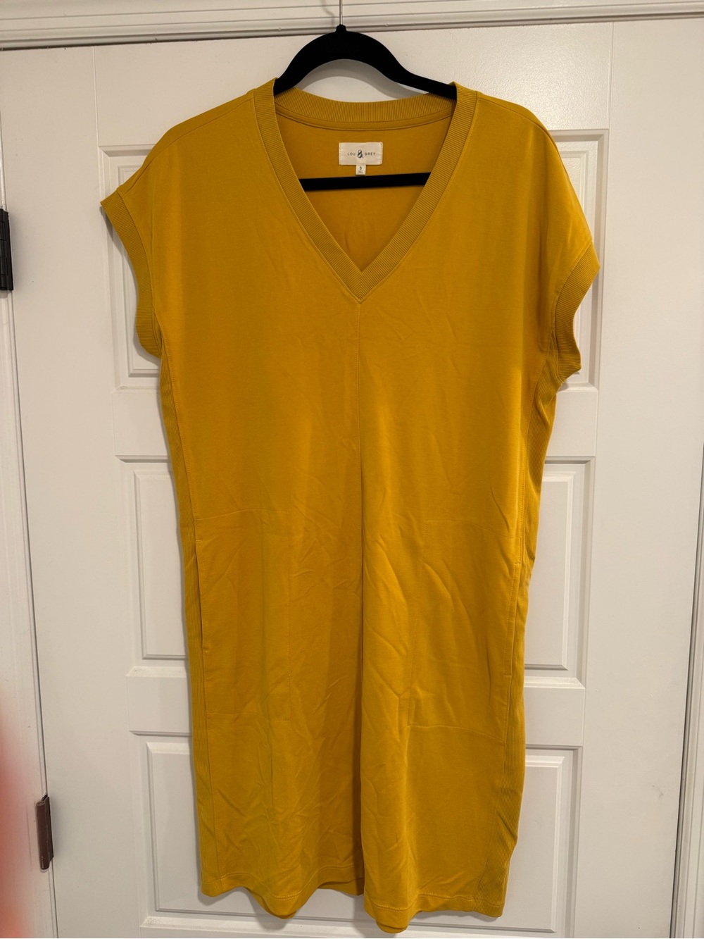 Lou & Grey Mustard V-Neck Cap Sleeve Knit T Shirt Dress size S